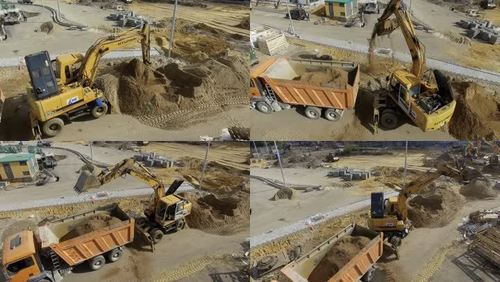 挖掘机 钩机 机械作业 建筑工地 施工 挖土 装车 运输土方